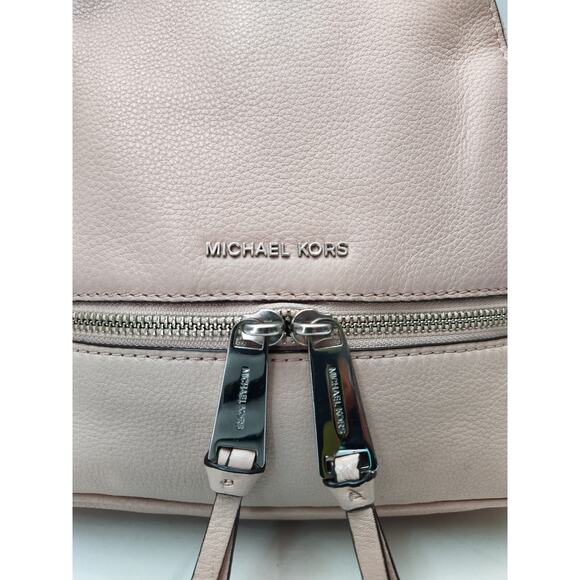 Michael Kors Rhea Beige Pink Pebbled Leather Zipper Pockets Backpack main image 11